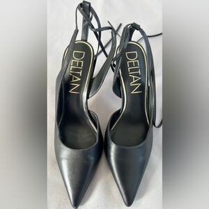 Deltan Ankle Tie Flared Heel Black‎ Dress Shoes Size 9.5M Elegant Style